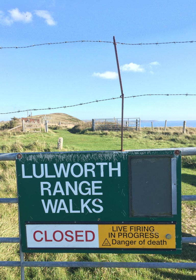 Lulworth Range Walks closed sign, Bindon Hill, Dorset