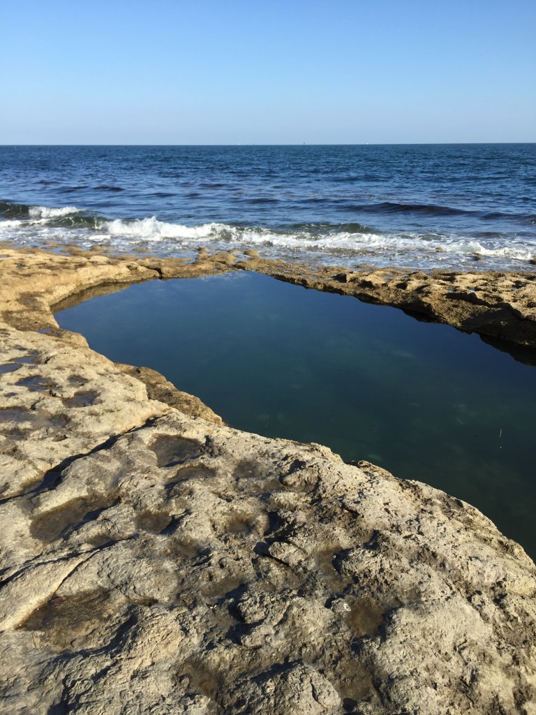 Tide-filled swimming pool at Dancing Ledge, on the Jurassic Coast, Isle of Purbeck, Dorset, UK