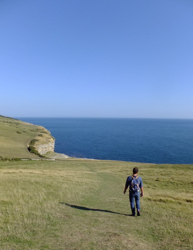 Walking to Dancing Ledge on the South West Coast Path, Isle of Purbeck, Dorset