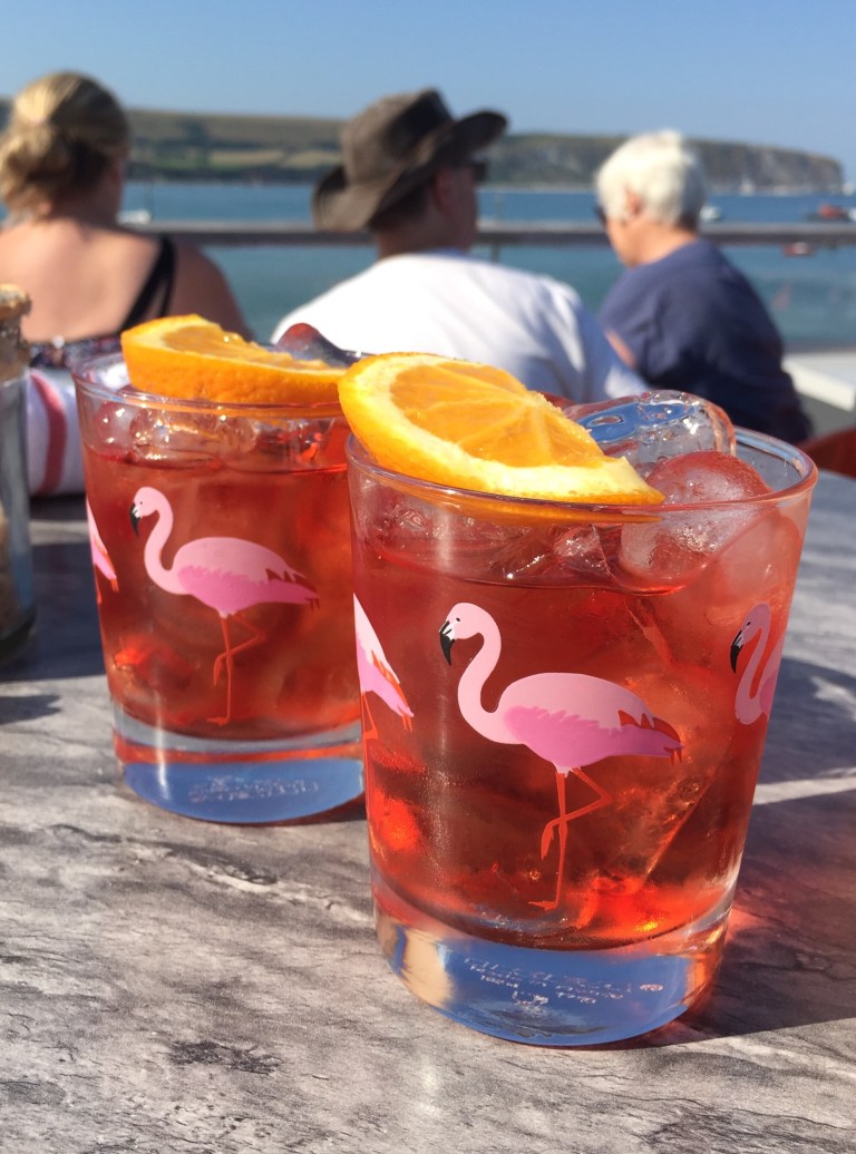 Cocktails at a beachside bar in Swanage, Dorset