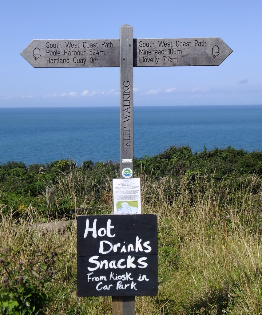 South West Coast Path way marker sign at Hartland Point in Devon
